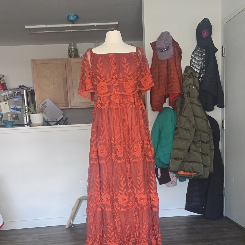 Elegant Orange Lace Dress